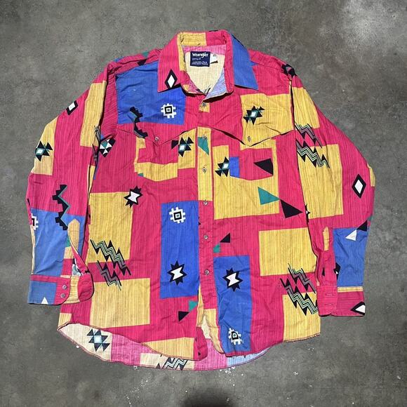 Vintage 80s Wrangler X-Long Tails Pattern Western Shirt - Picture 1 of 4